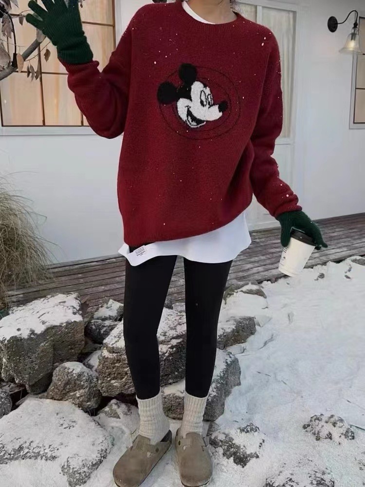 卡通動漫寬鬆大碼女套頭中長款毛衣秋冬慵懶風厚實軟糯針織衫上衣
