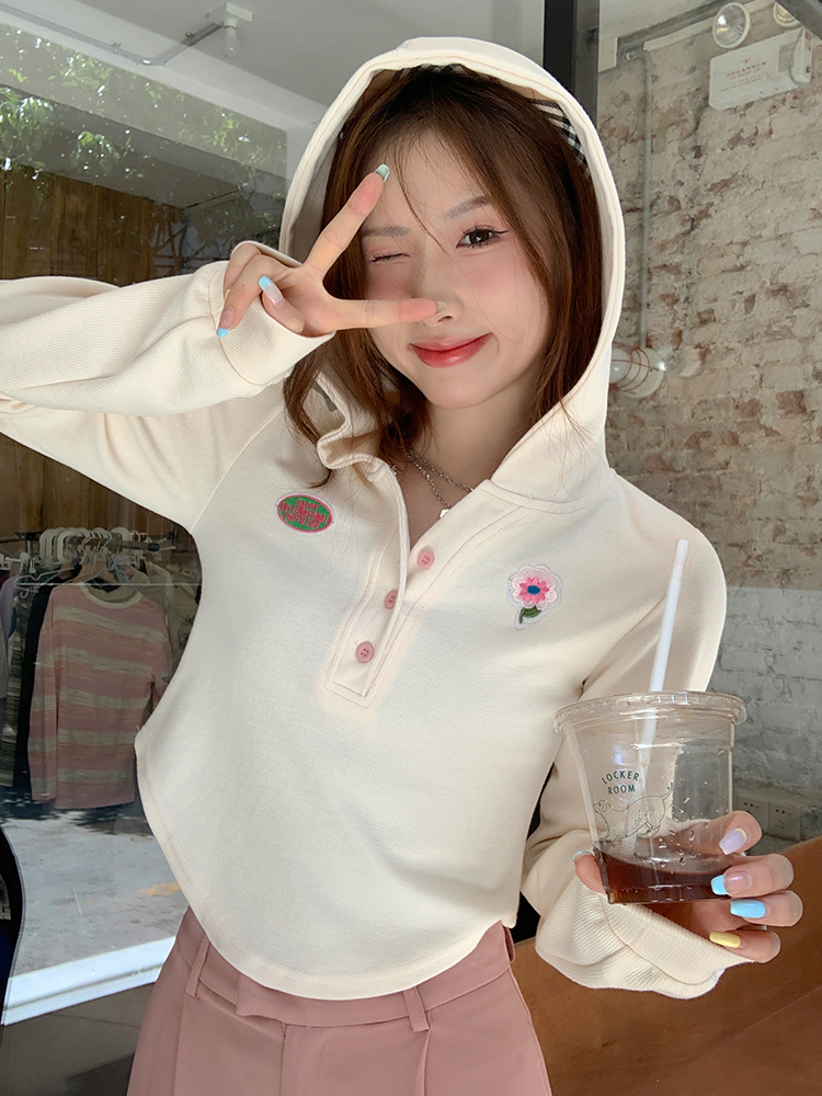 美式辣妹高級設計顯瘦修身百搭長袖連帽上衣