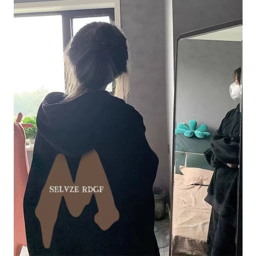 Women's  New Fleece-Lined Thick Black Hooded Sweatshirt Set