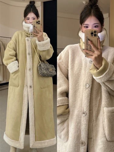  winter lamb hair deerskin velvet double-sided motorcycle jacket fur one-piece fur coat cotton coat for women with thickened stand-up collar