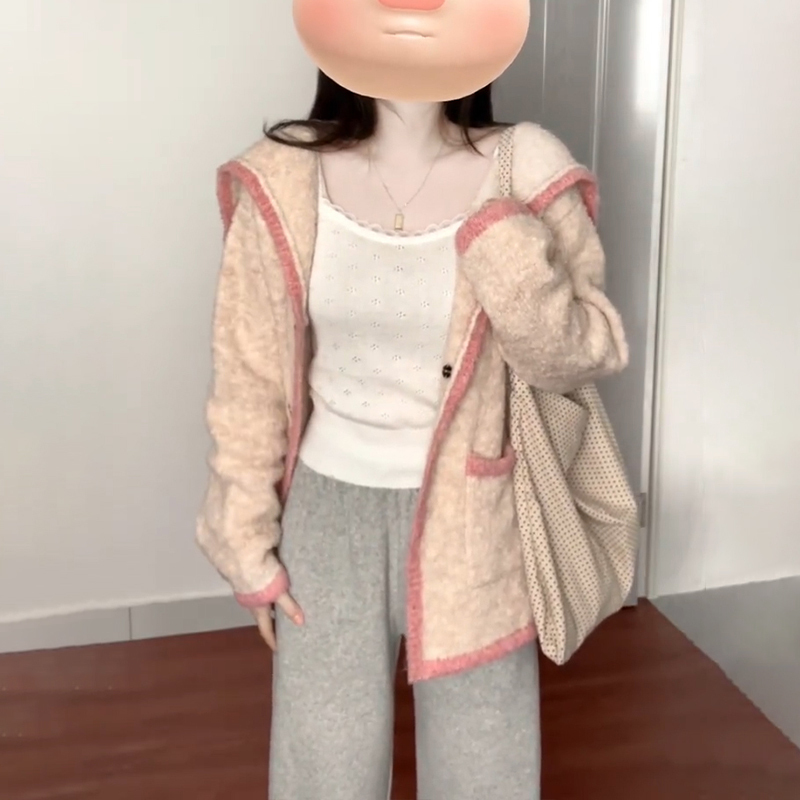 奶fufu軟糯粉色毛衣女外套秋冬2023新款小個子香風針織開衫慵懶風