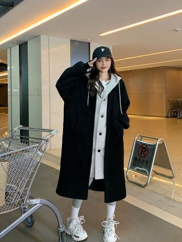Korean chic autumn and winter new long coat sherpa versatile loose fashion coat ins trend