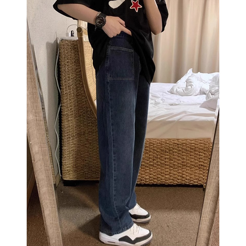 直筒牛仔褲復古女秋冬新款韓版高腰寬鬆ins休閒大碼闊腿拖地褲子