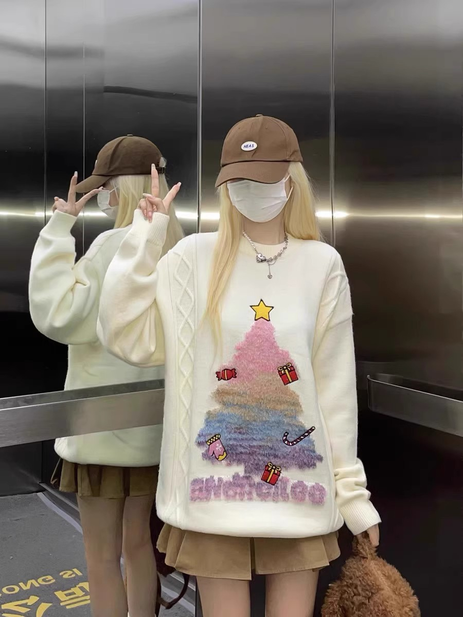 聖誕節情侶裝毛衣女2023新款秋冬季穿搭新年紅色女裝時尚衣服外套