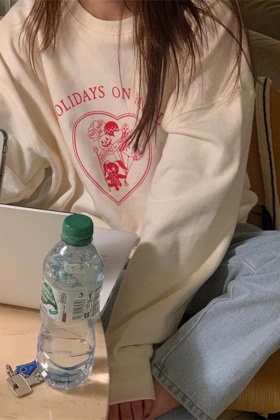 原版韓系秋裝大碼衛衣女後包領拉肩線小眾設計百搭寬鬆上衣