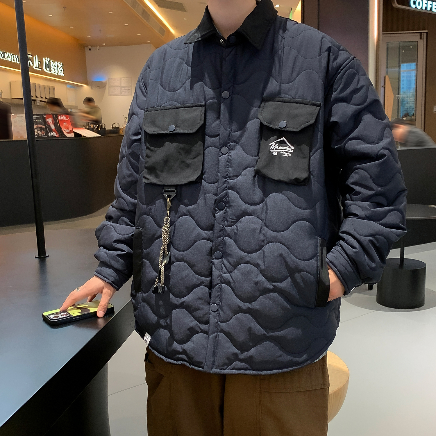 Mountain style outdoor lapel calabash cotton coat for men and women in winter oversize loose warm workwear cotton coat trendy