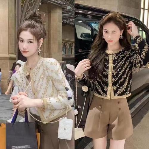 Xiaoxiangfeng short coat, feminine style, socialite niche beading design, long-sleeved sweater, European knitted cardigan for women