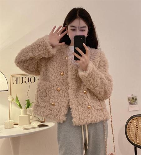 Real shot 2023 autumn and winter new style Xiaoxiang style thickened warm plush jacket