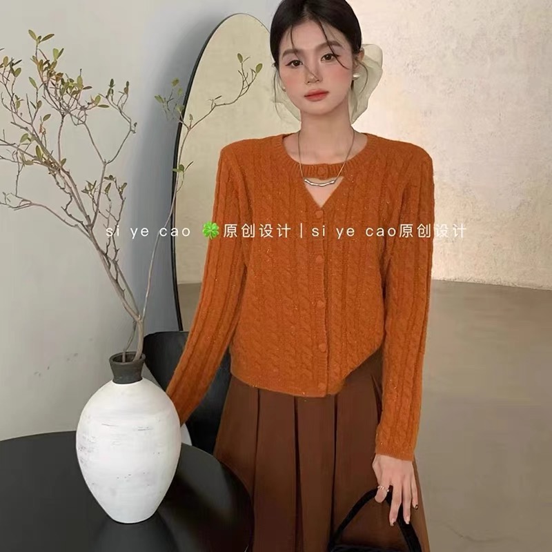 法式設計感小眾鏤空開衫上衣女甜美氣質羊毛打底衫麻花毛衣針織衫