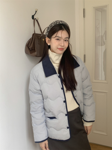 Actual shot~Color-blocked corduroy Korean-style casual style long-sleeved hand-stuffed cotton-padded versatile warm jacket