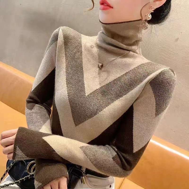 高領毛衣女秋冬打底衫洋氣時尚2023年新款顯瘦修身針織衫內搭