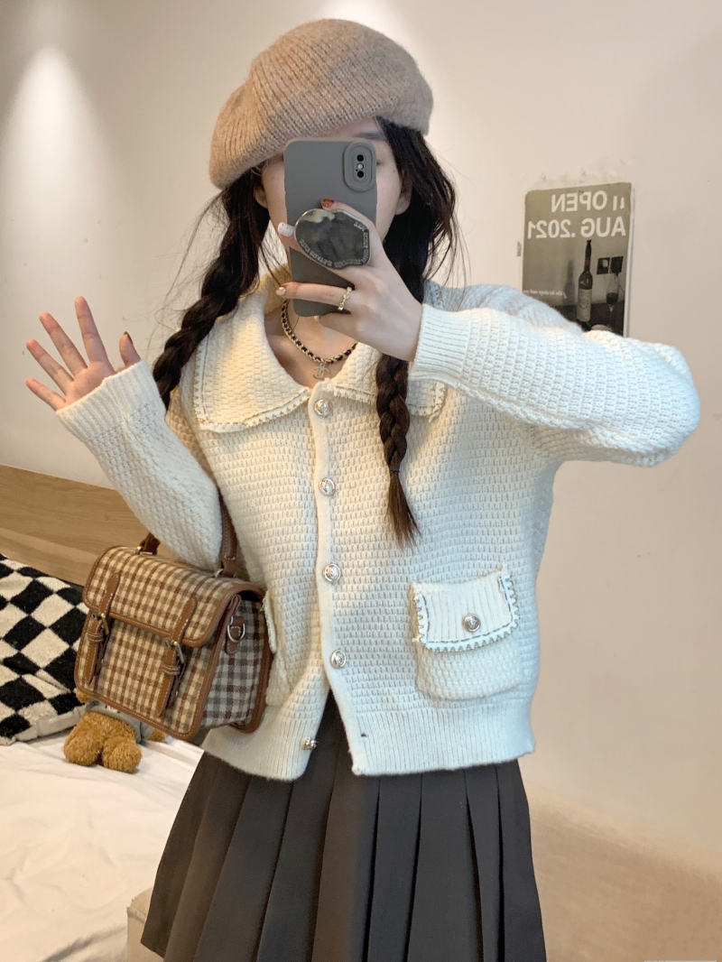 實拍 法式小香風外套針織衫女裝秋冬長袖短款小眾開衫毛衣