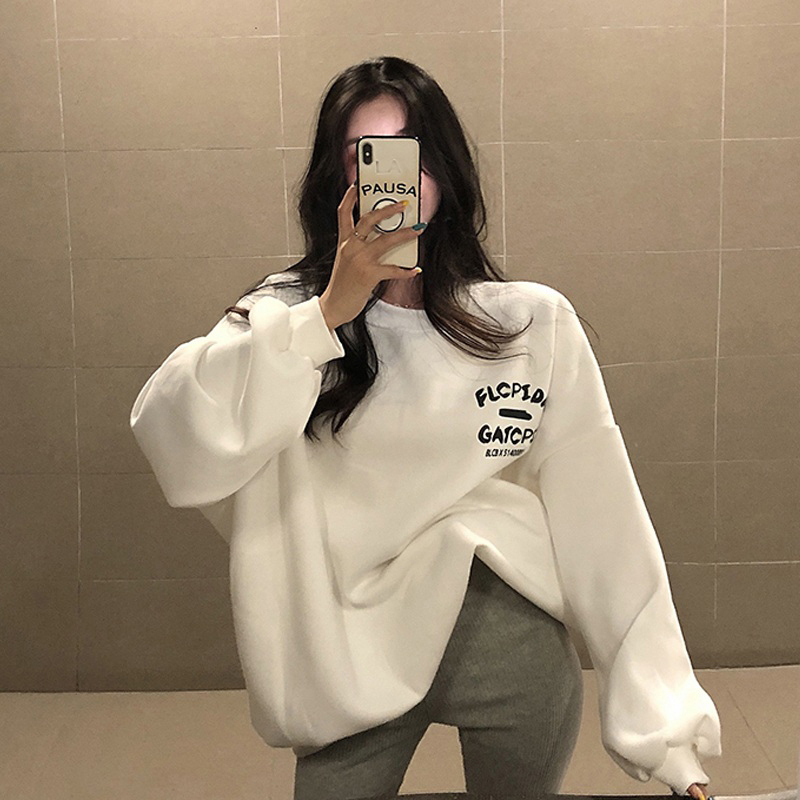 250克大衛衣冬季加絨加厚個性小鱷魚印花衛衣寬鬆顯瘦女潮