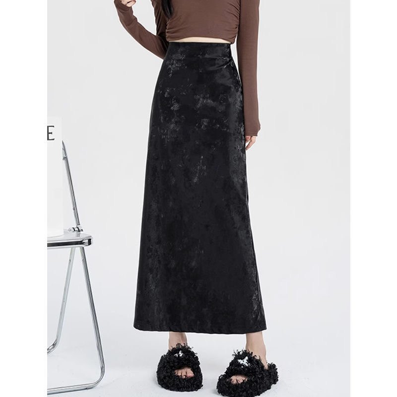 High-end textured slit skirt for women in autumn and winter, high-waisted and slim, mid-length straight hip-hugging skirt, autumn and winter style
