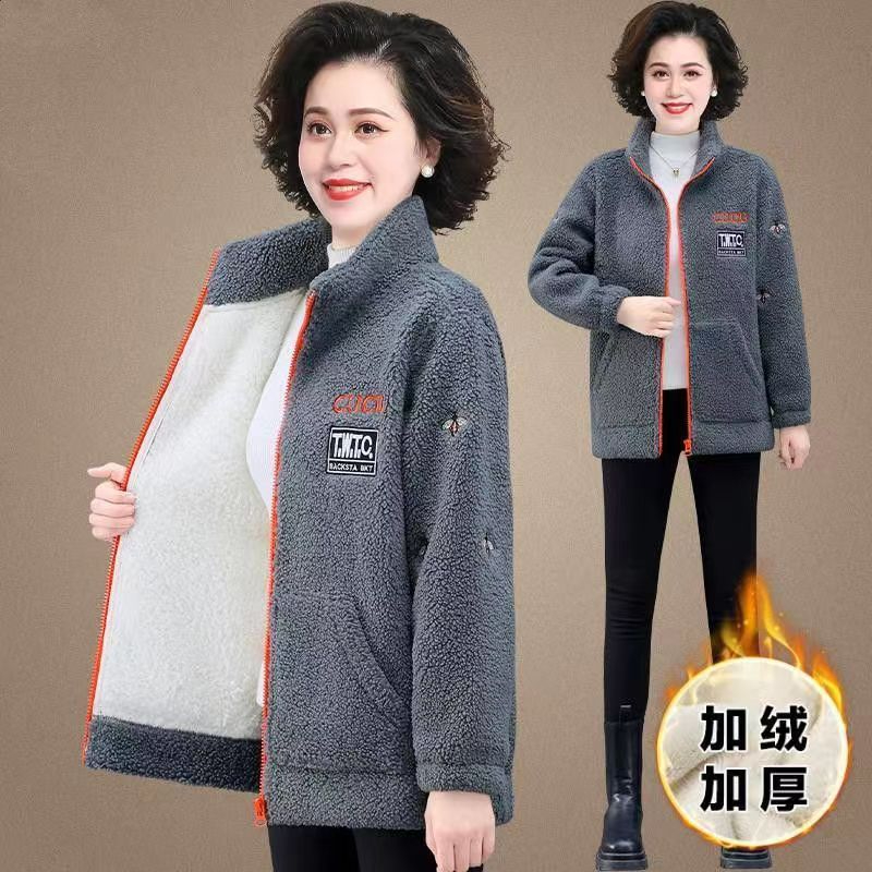 Lamb velvet coat for women, autumn and winter, mother's winter velvet thickened warm cotton coat, large size women's loose coat