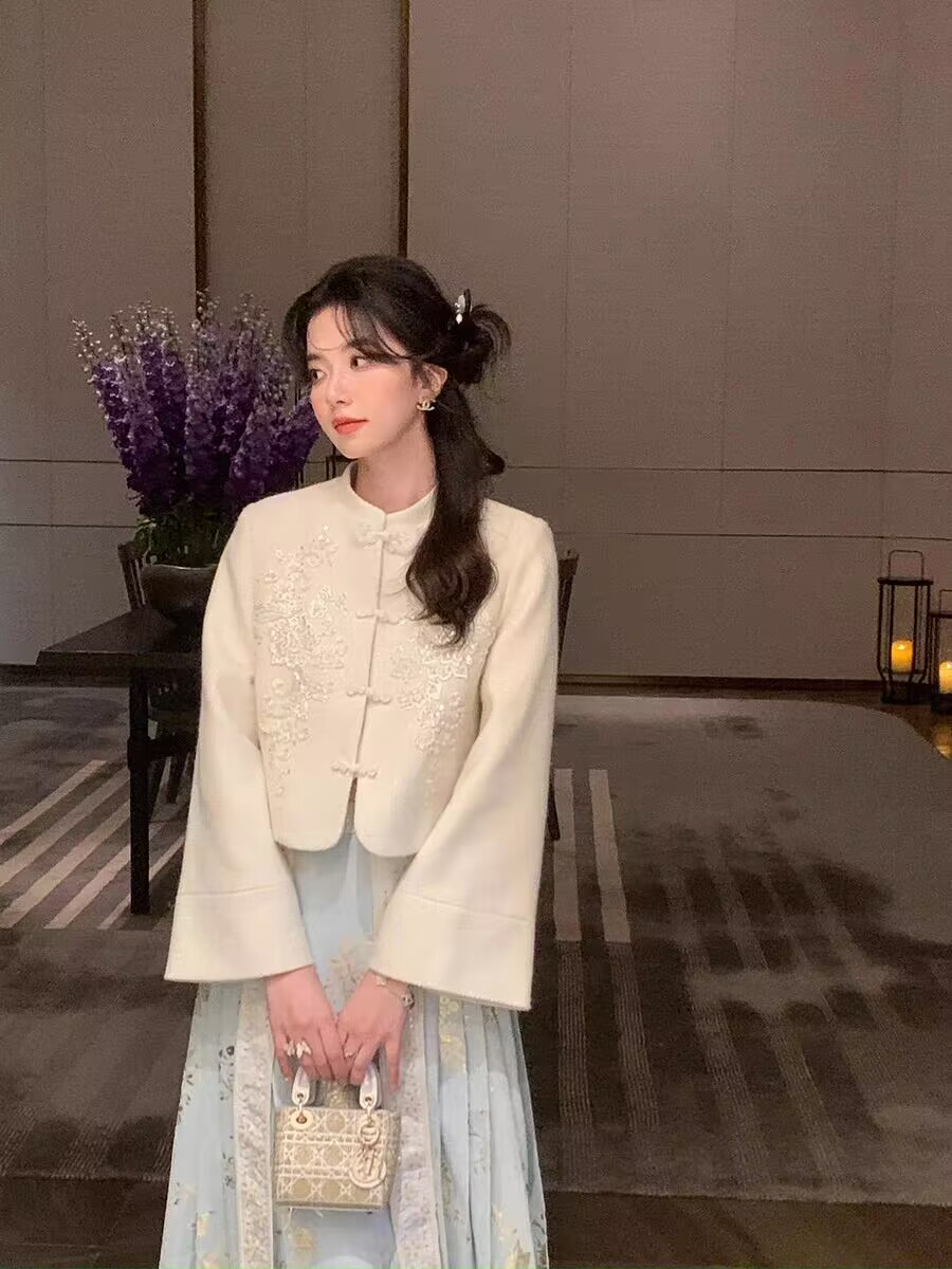 Auntie Lu and Uncle Zhuo◆Fengguan Xiapei New Chinese Style Woolen Short Jacket Women's Thickened Winter Skirt Suit