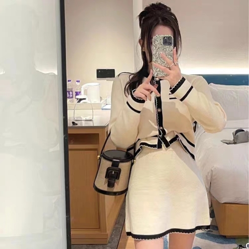 2023 spring new women's fashion French style niche chic knitted jacket women's skirt suit