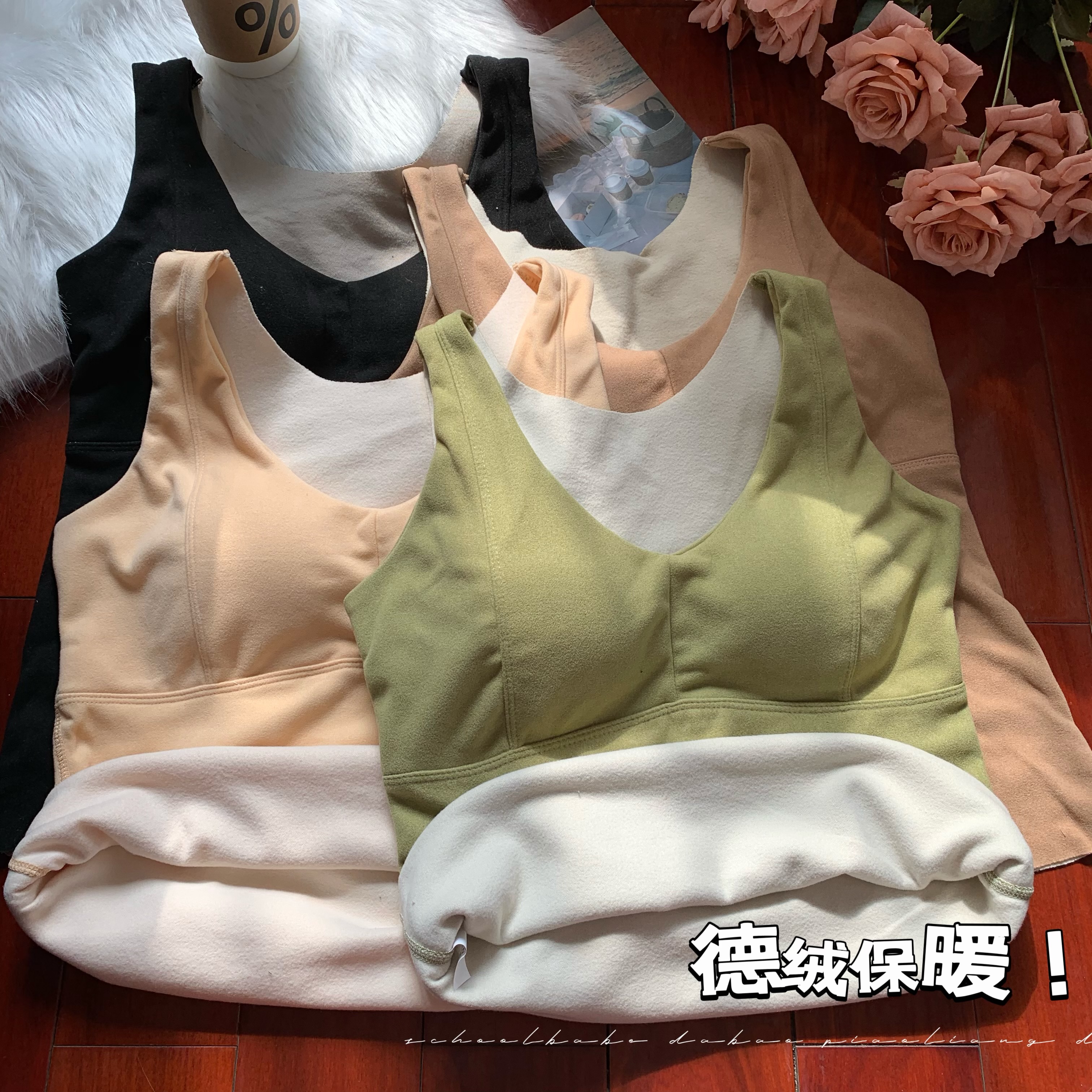 實拍 帶胸墊德絨小背心吊帶女秋季新款辣妹短款內搭無袖上衣