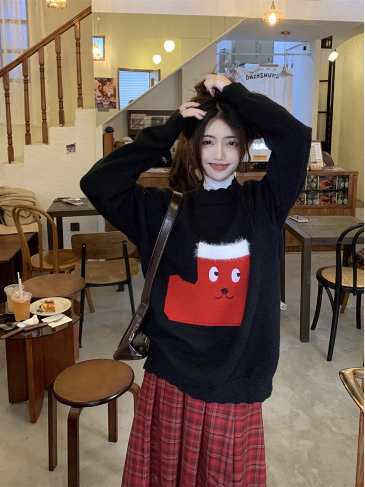 韓版撞色圓領套頭毛衣女秋冬甜酷慵懶風寬鬆長袖
