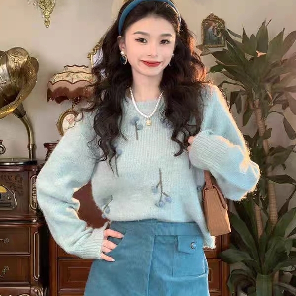 秋冬2023新款法式設計感溫柔風毛衣設計感小眾女寬鬆復古外穿顯瘦