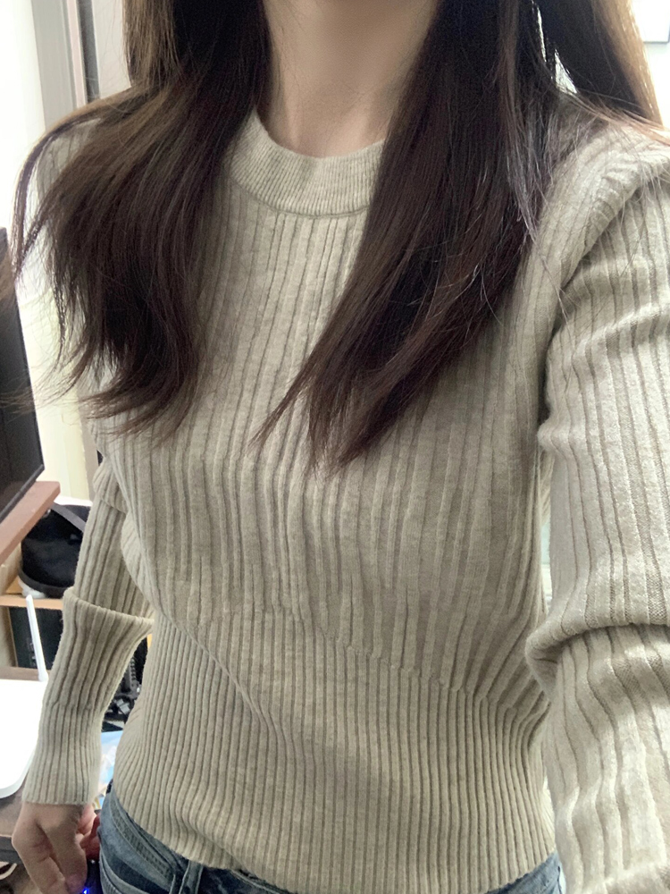 氣質圓領毛衣針織衫女秋冬季加厚內搭修身收腰短款套頭打底衫上衣