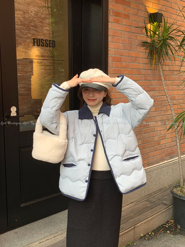LUVV Corduroy Contrast Color Down Jacket 2023 New ins Winter Short Short Style White Duck Down Jacket