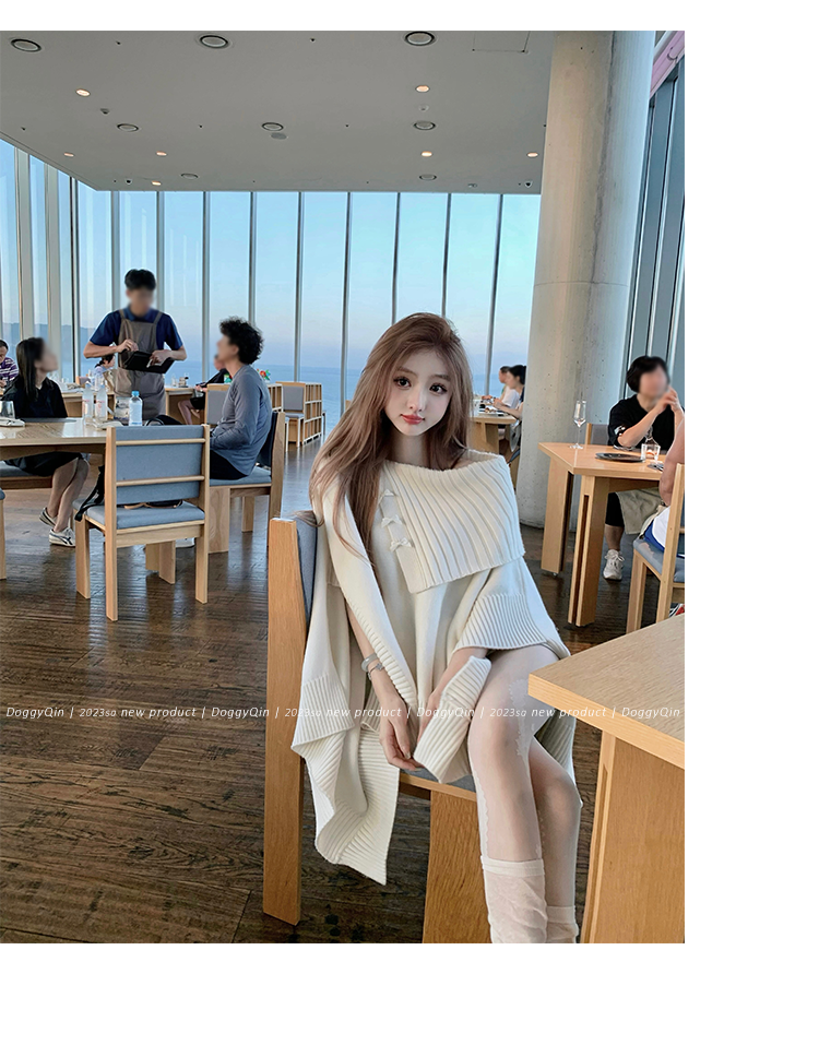 DoggyQin 奧莉維婭/澳洲羊毛針織衫女秋冬慵懶寬鬆百搭斗篷毛衣