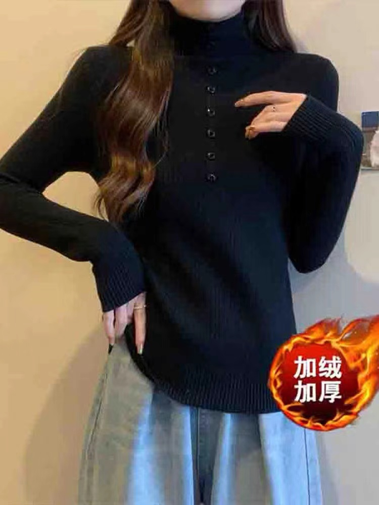 天貓質量高領毛衣女秋冬新款加絨加厚修身內搭羊絨打底針織衫