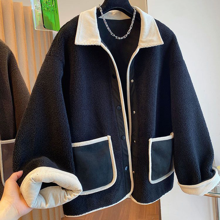 Lamb wool coat for women 2023 winter new style Korean style loose slimming thickened warm large size spliced ​​fur coat