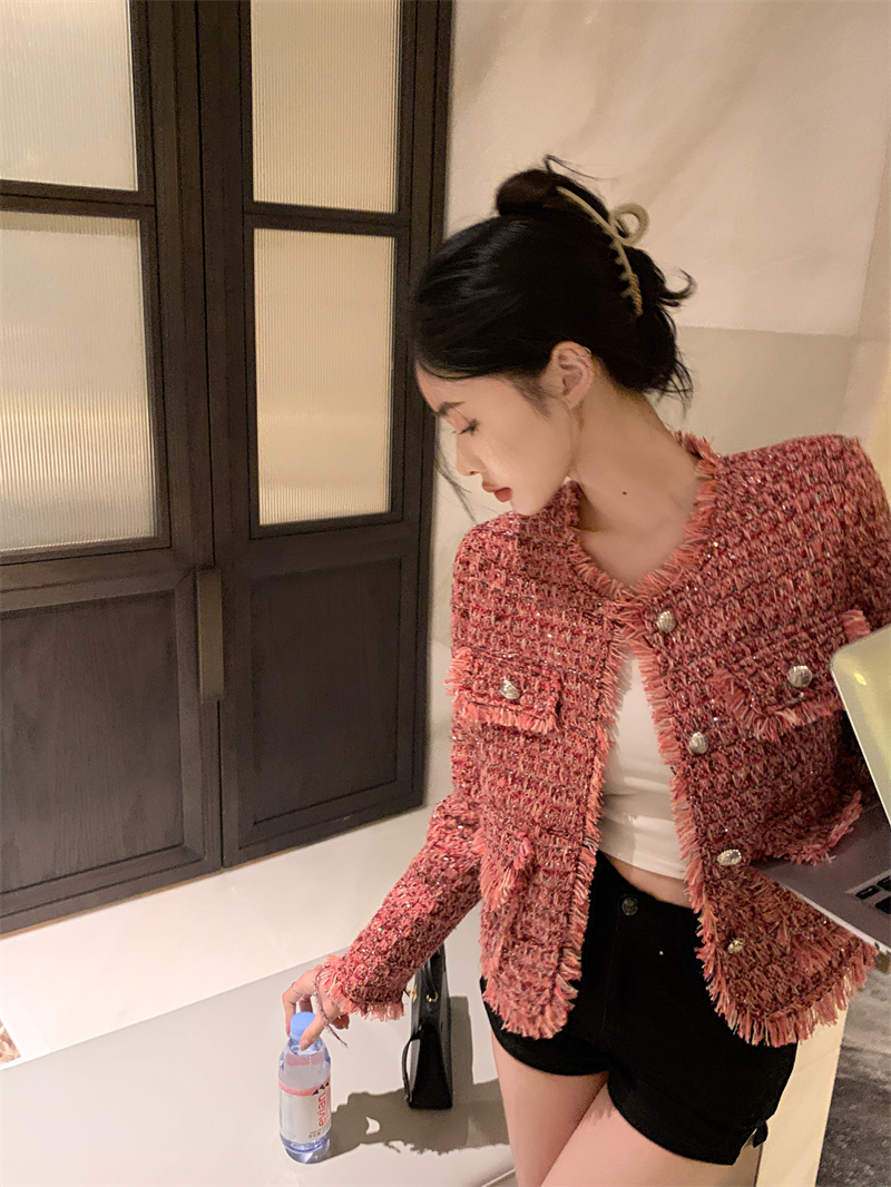 Actual shot of customized fabric Xiaoxiang jacket silver tweed