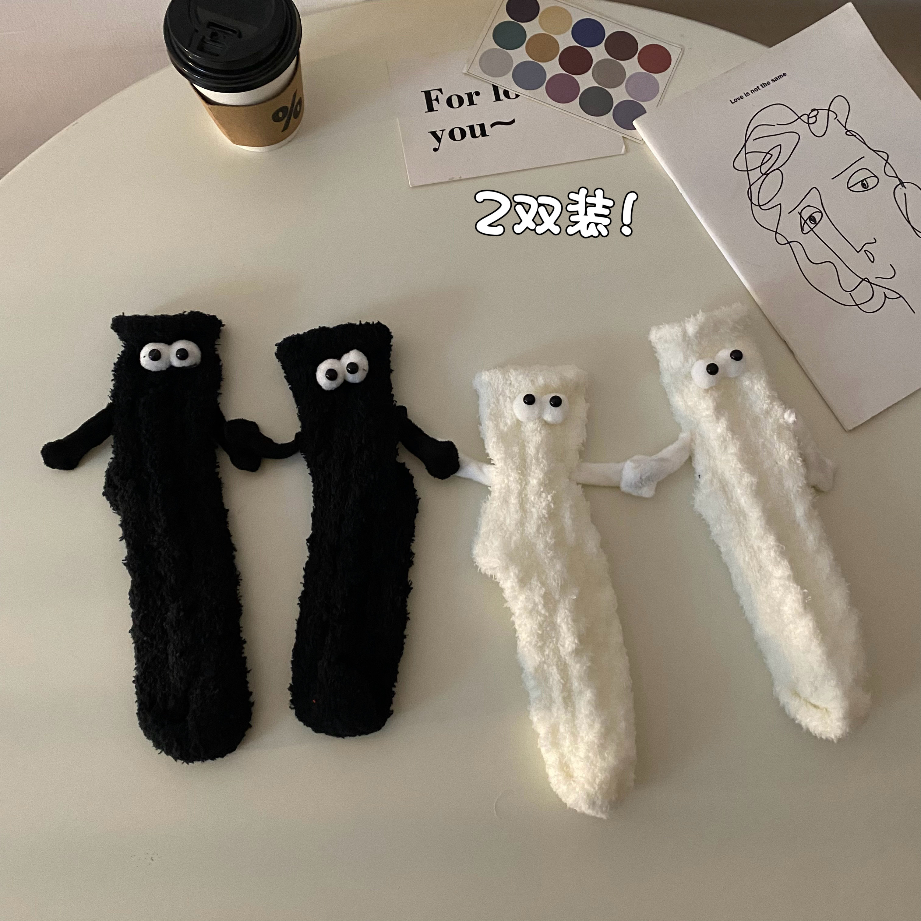 實拍可愛卡通百搭襪子女中筒襪秋冬堆堆襪長襪女襪純棉2雙裝
