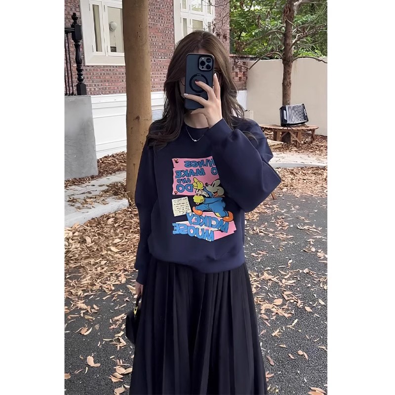 短款慵懶風套頭卡通印花衛衣女百搭上衣