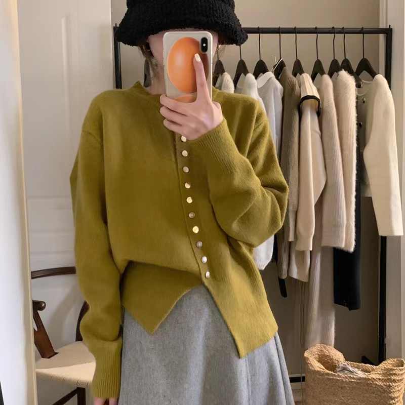2023早春新款設計感下擺開叉毛衣打底衫收腰顯瘦針織開衫女士上衣