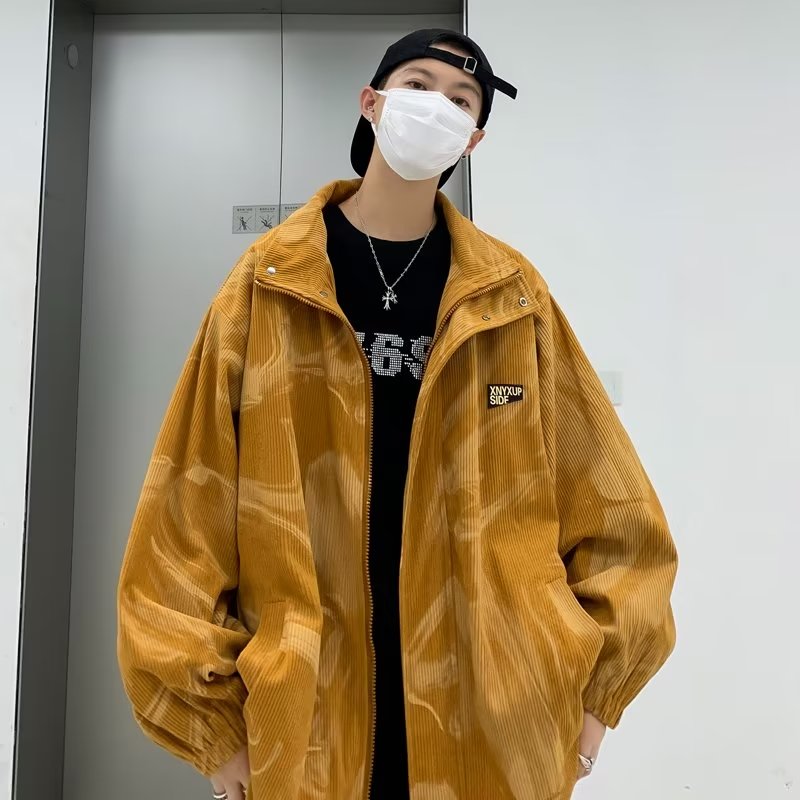 港風復古燈芯絨外套男女春秋季oversize潮牌寬鬆設計感夾克衫上衣