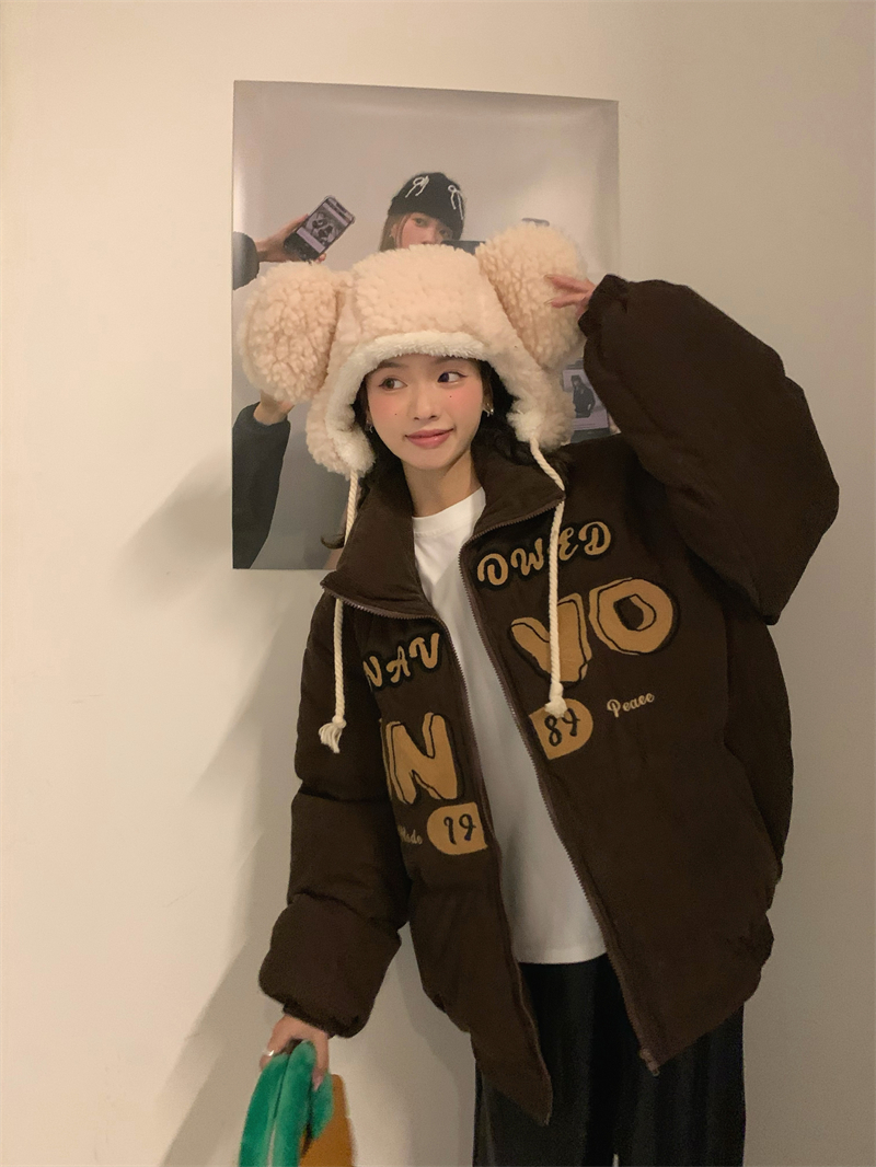 Actual shot of winter thickened stand collar warm corduroy embroidered cotton jacket