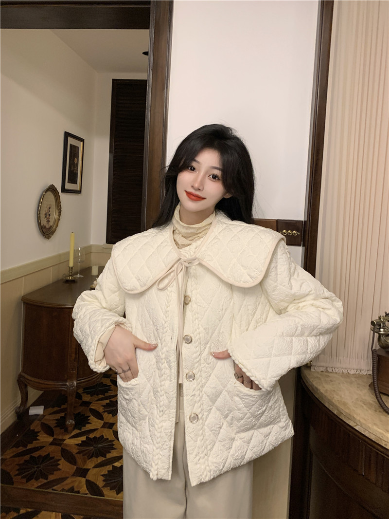 Actual shot ~ Winter design niche rhombus plaid quilted thickened cotton jacket ~