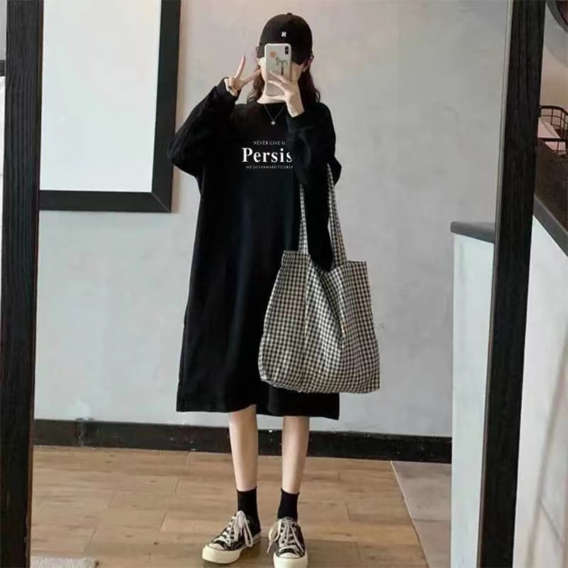 春秋長袖新款寬鬆秋冬慵懶長款過膝學生可外穿睡衣家居服潮