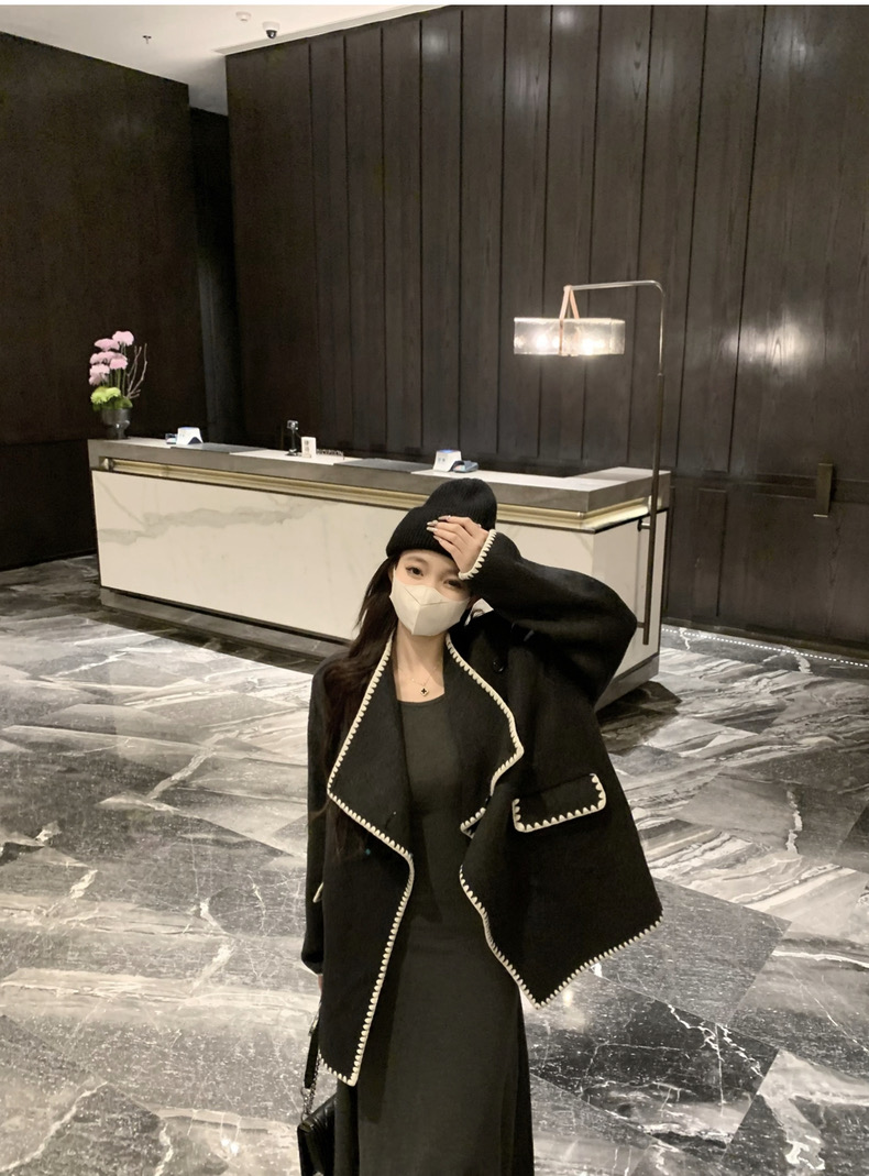 Actual photo of woolen coat for women in autumn and winter, high-end style, mid-length thickened woolen windbreaker, loose coat