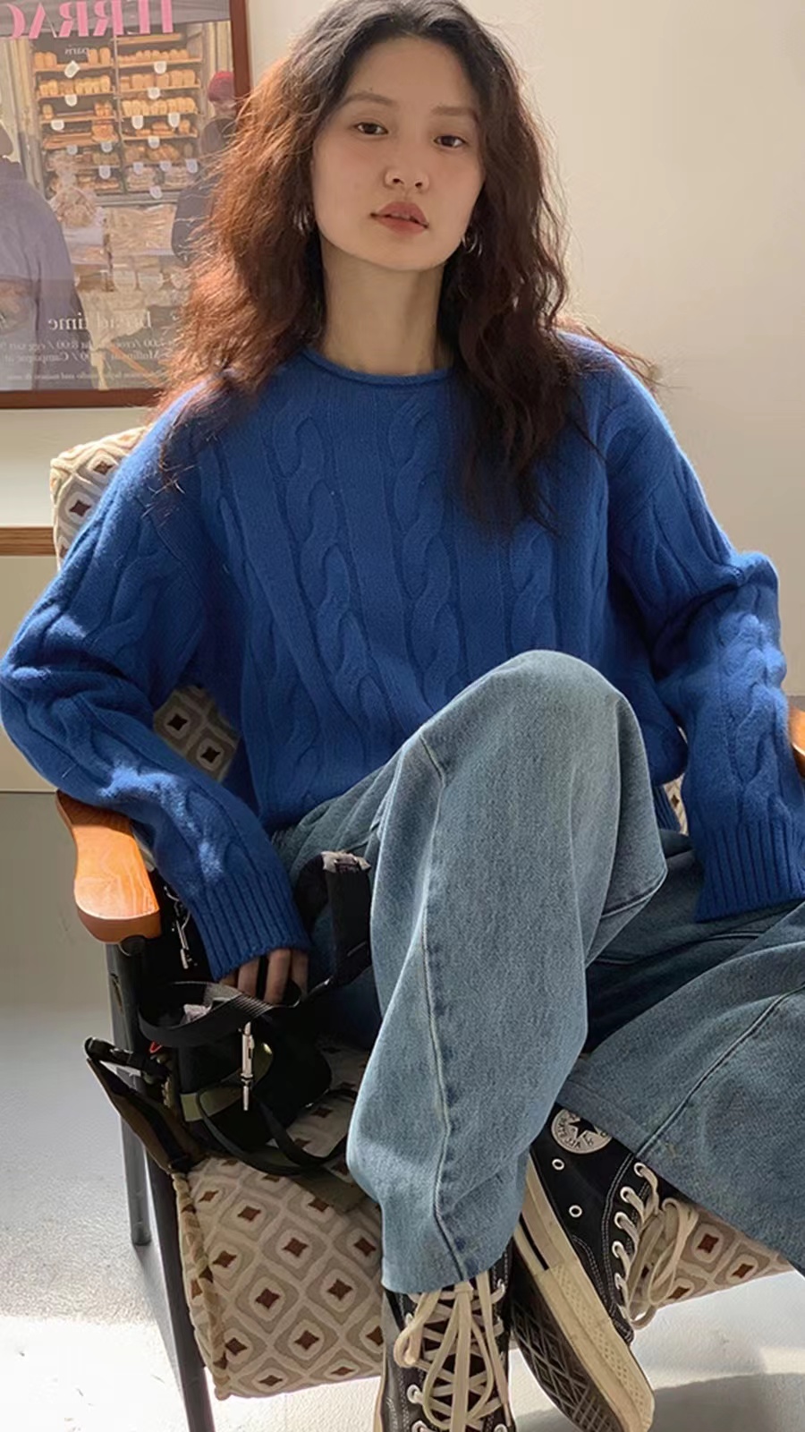 軟糯慵懶風圓領套頭麻花毛衣女秋冬2023新款設計感百搭長袖針織衫