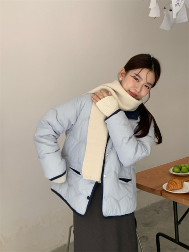 Actual shot~Color-blocked corduroy Korean-style casual style long-sleeved hand-stuffed cotton-padded versatile warm jacket