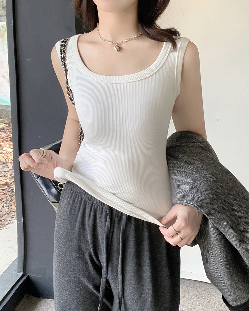 實拍 加絨保暖背心女冬季純色加厚修身百搭打底上衣潮