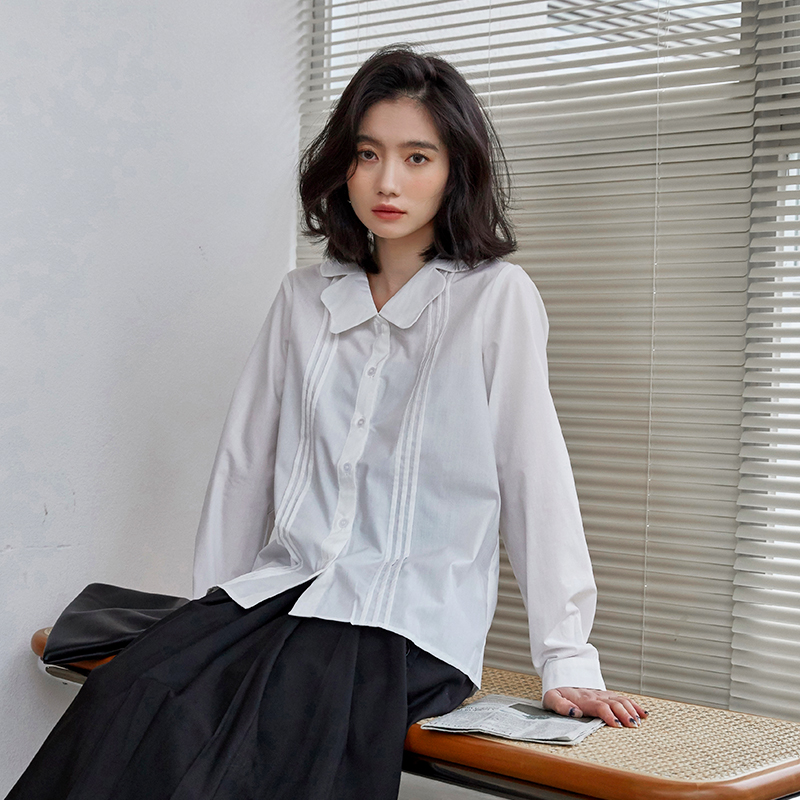 實拍2024春季新款白襯衣女學院風百搭長袖襯衫 學生款甜美上衣