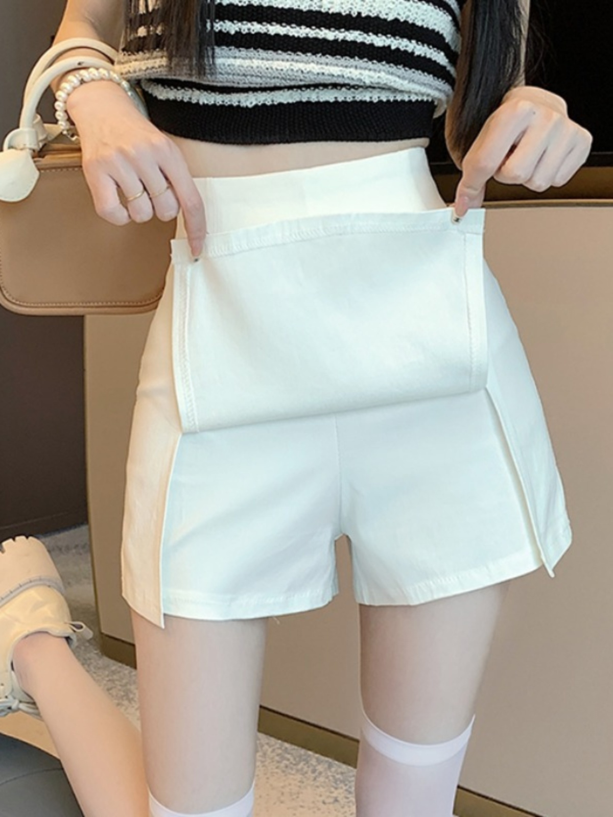 白色西裝短裙女高腰顯瘦設計感防走光開叉a字半身裙褲