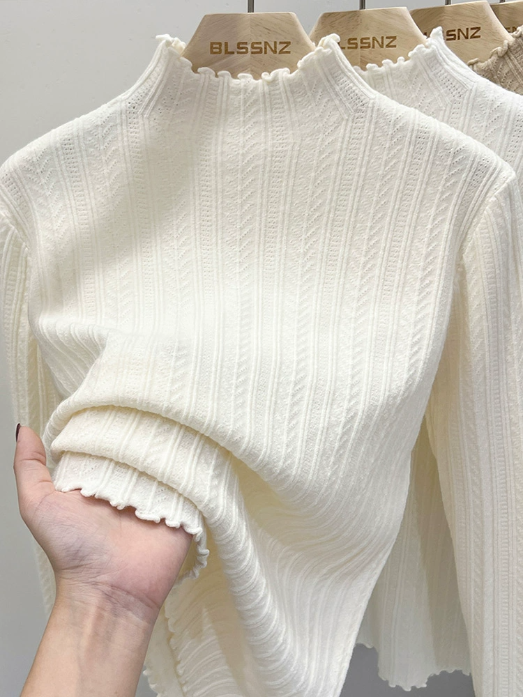 Half turtleneck fungus bottoming sweater women's sweater solid color autumn and winter niche inner wear chic slim top long sleeves