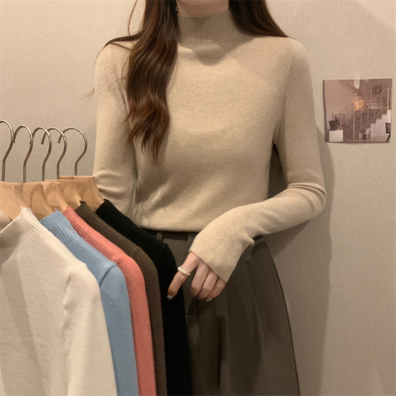 實拍 秋冬韓版半高領百搭顯瘦基礎針織衫打底上衣女