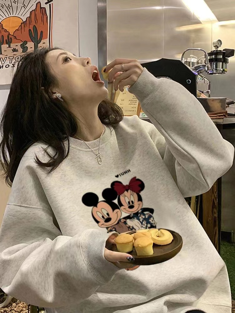 CVC棉麵食毛華棉複合/牛奶絲300克銀狐絨400克前 印花圓領衛衣女