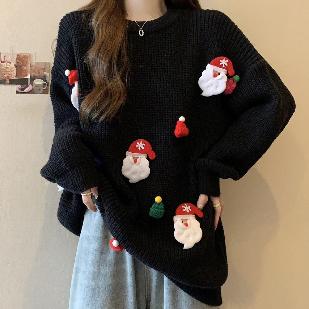 實拍大碼女裝2023冬季新款聖誕節紅色毛衣寬鬆百搭保暖針織衫