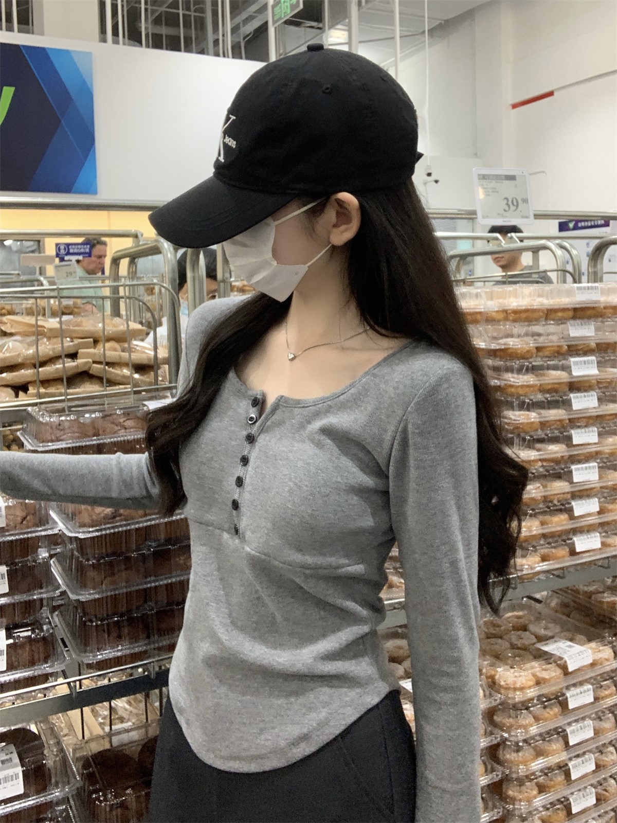 實拍 秋冬韓版修身紐扣顯瘦含胸墊內搭德絨保暖T恤打底衫上衣