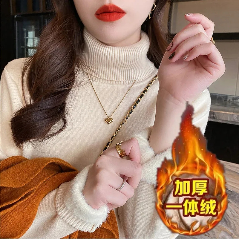 天貓質量加絨加厚毛衣新款一體絨保暖打底衫內搭秋冬高領上衣