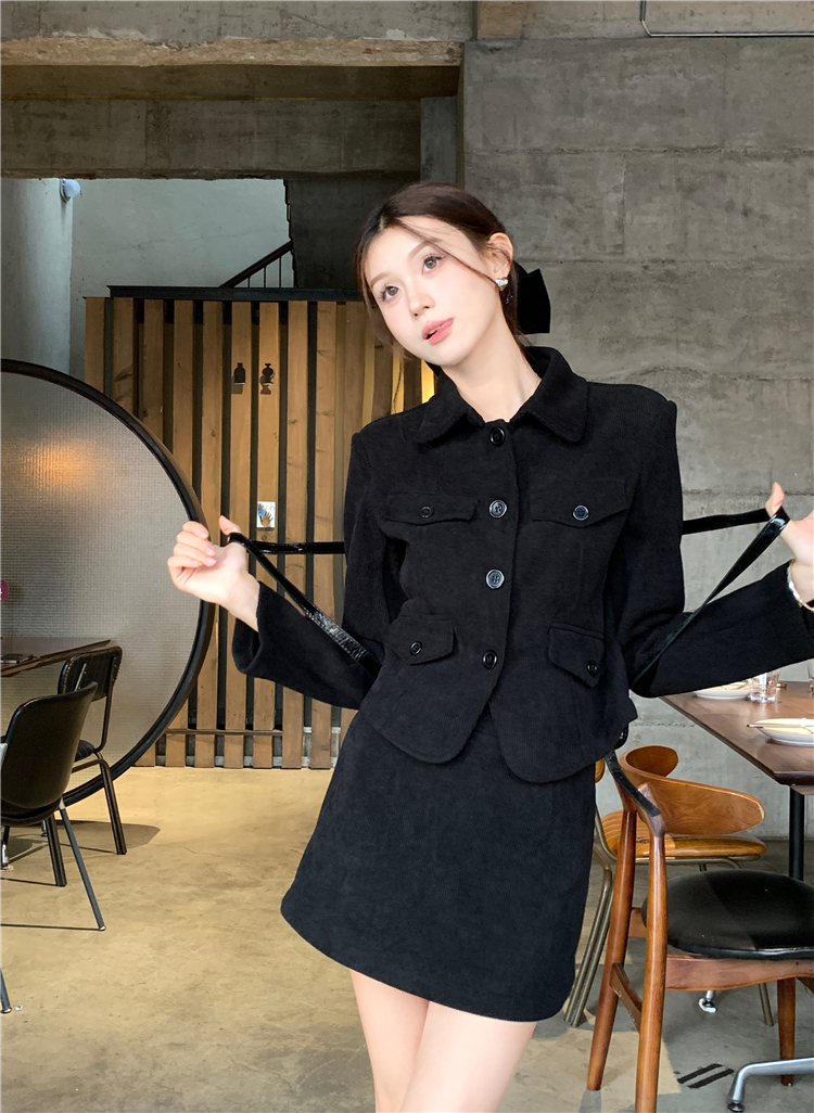 Actual shot of plus-size underworld daughter Guaiguai lapel plus velvet blazer and skirt two-piece women's fashion suit